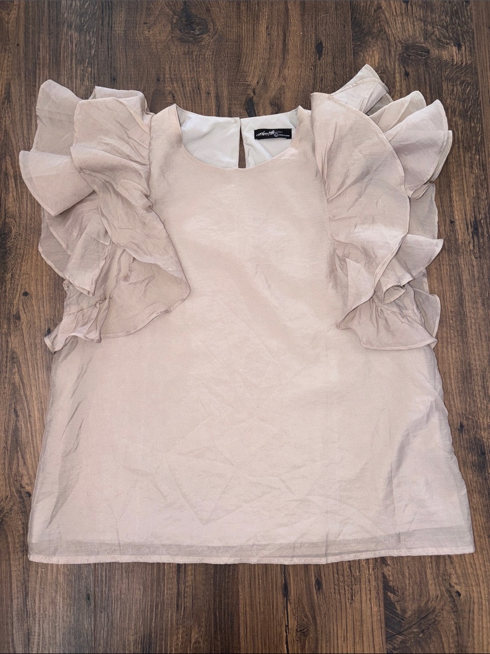 NWOT Ruffled Sleeve Blouse in Grey/Brown